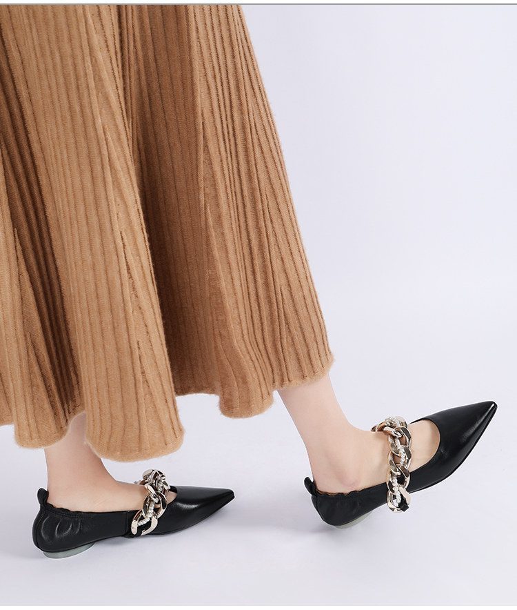 Personalized Process Chain Trim Office Lady Shoe Pointed Toe