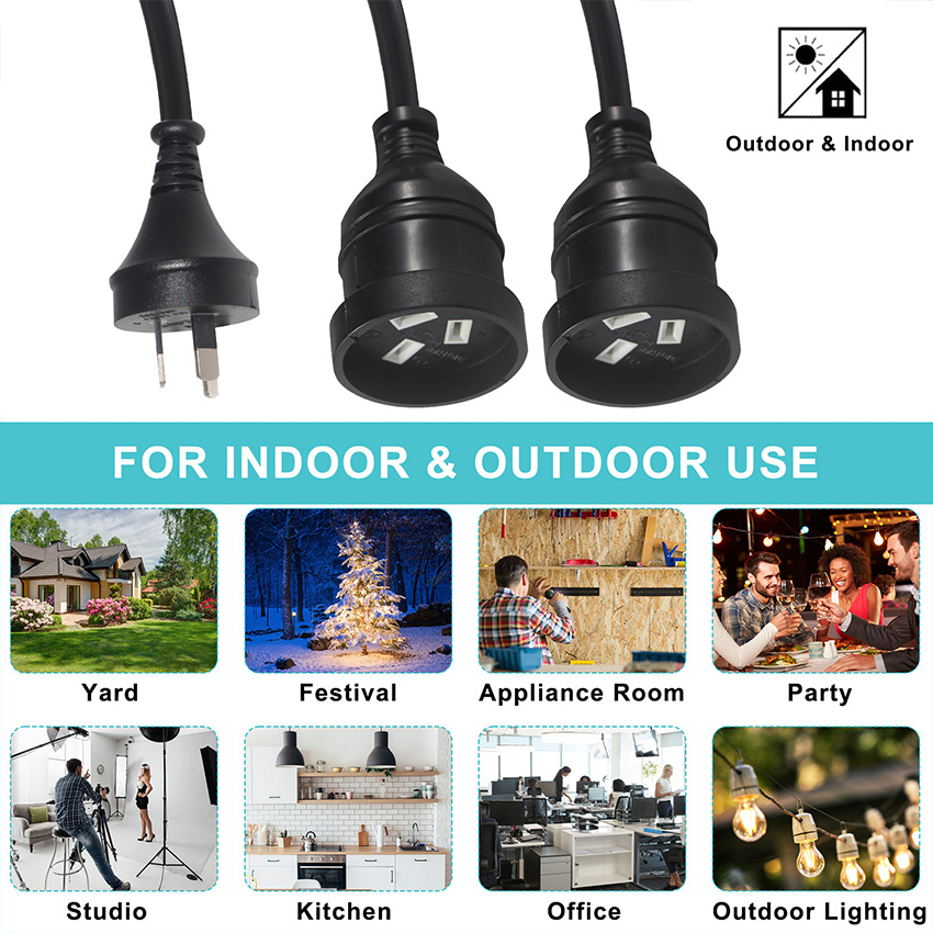 Indoor 3M 3 Prong Extension Cable Male To Dual Female Y Splitter Power Cord