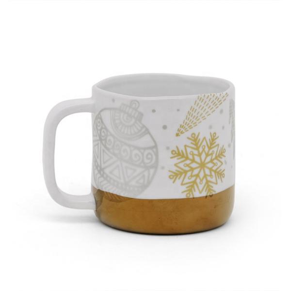 Christmas Mug Ceramic Tea Coffee Mug Electroplated Decal Porcelain Golden White