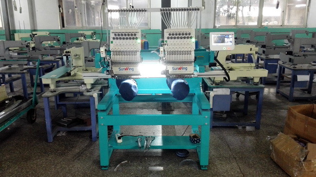 Multi - Languages 3D Cap Two Head Embroidery Machine , Head Interval 500mm