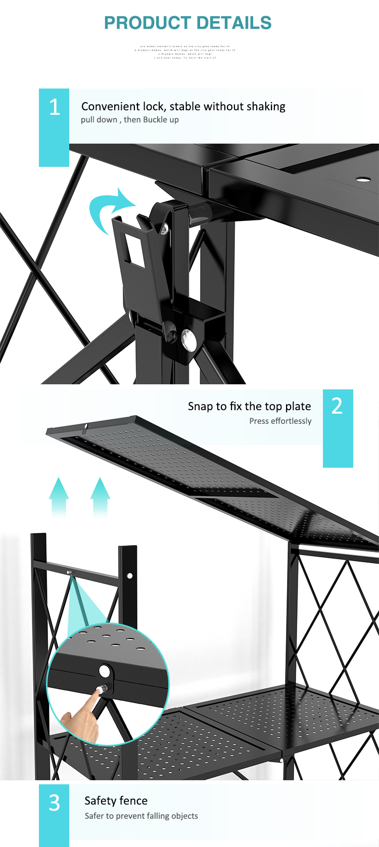 Warehouse Supermarket Collapsible 5 Tier Metal Organizer Rack