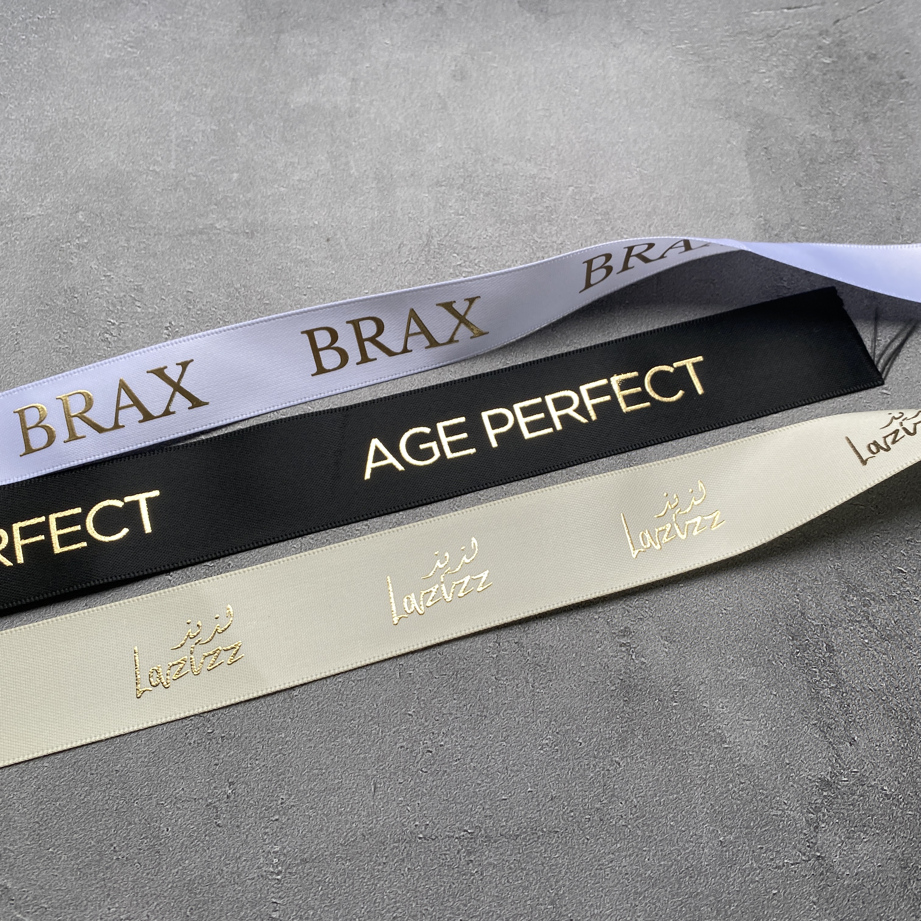 Luxury Gift Wrapping Customized 3D Gold Foil Embossed Printed With Logo Custom Satin Ribbon