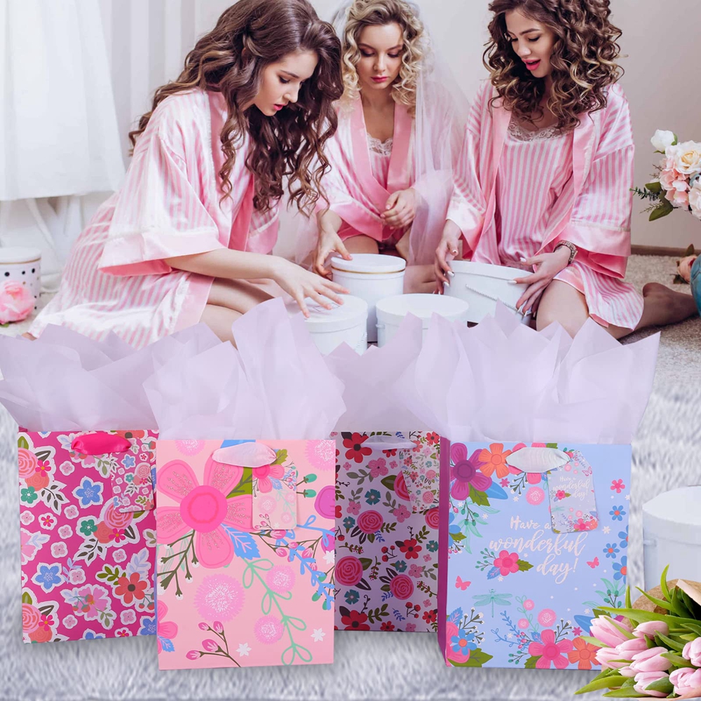 Custom Color Accepted Fashion Flower Printing Fancy Shopping Paper Bags For Presents