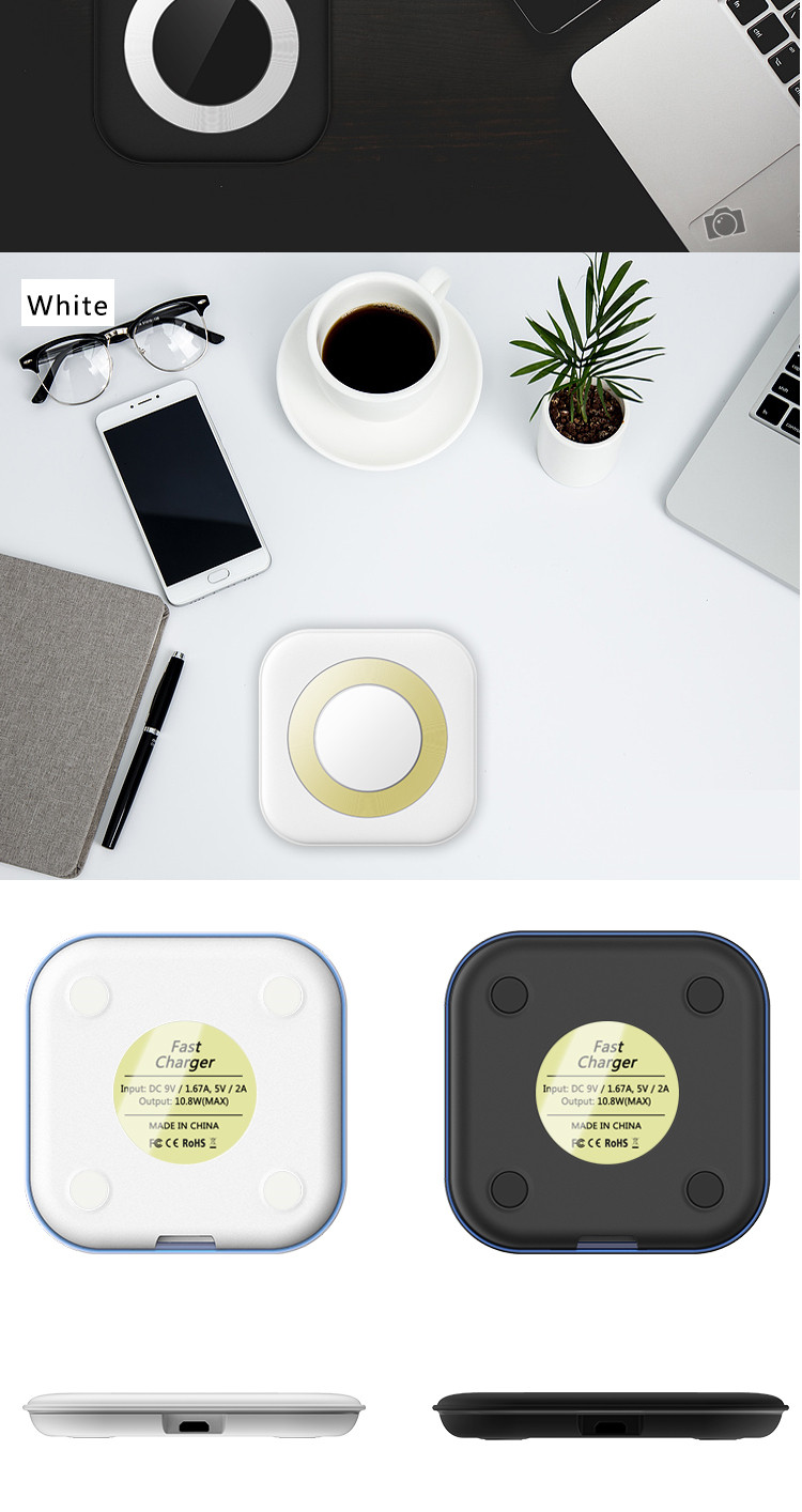 Black / White Fast Wireless Mobile Charger , Wireless Charging Pad PC ABS CE FCC Rohs