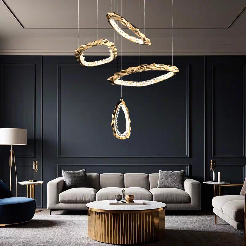 Light luxury copper ring staggered chandelier restaurant living room creative luxury decorative lamps