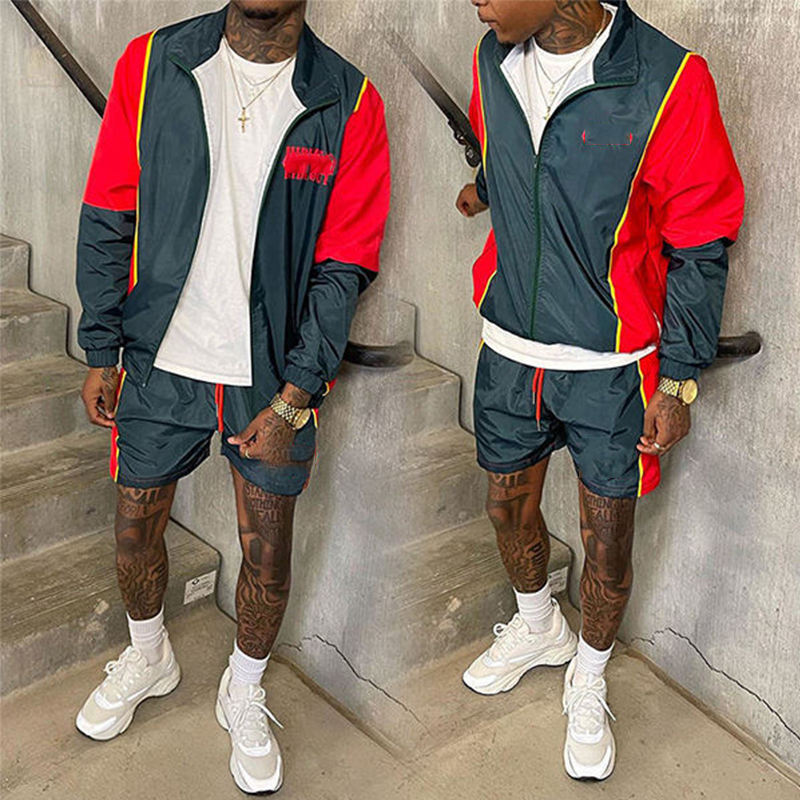 Custom Logo Embroidery Thin Two Piece Joggers Suits Nylon Polyester Windbreaker Zipper Jacket Tracksuit Short Sets for Men