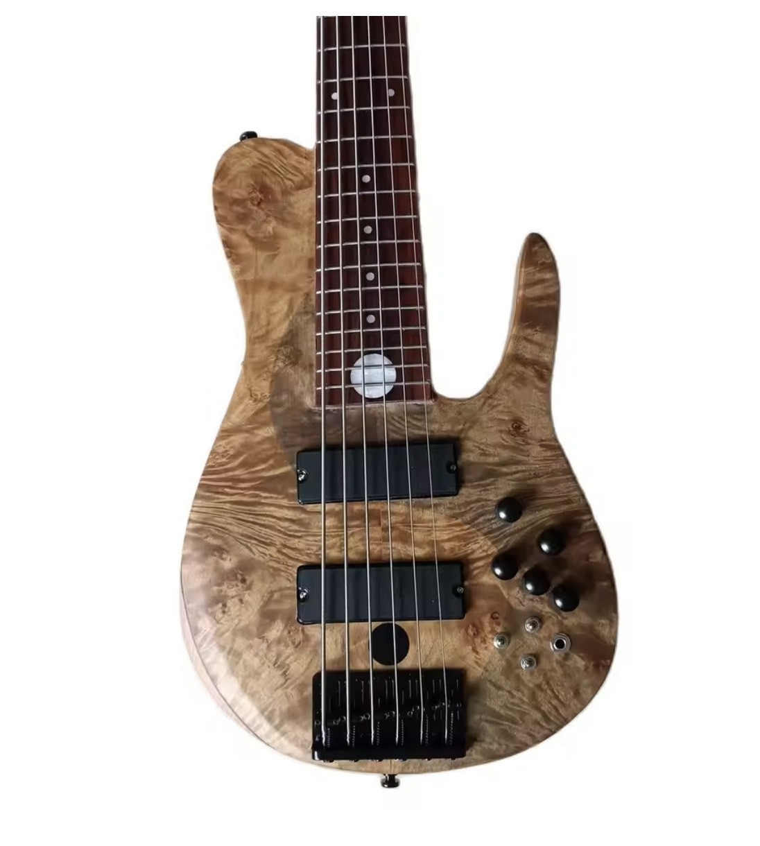 Custom 6 Strings Natural Ash Burl Spalted Maple Top Neck Through Body Electric Bass Guitar Black Imported Hardware​, Accept Bass OEM