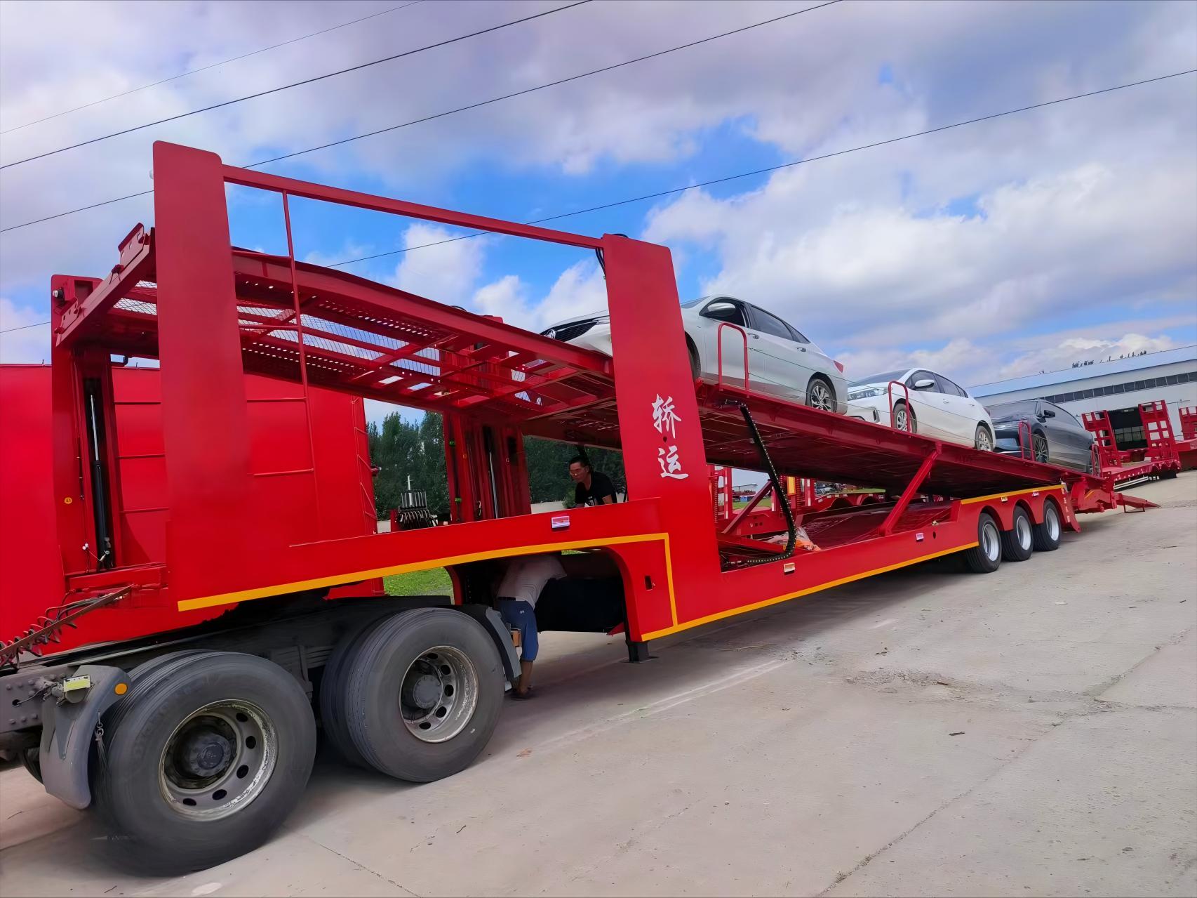 CIMC 3 axle steel material heavy duty skeleton type for Middle East or Asia can carry 6-10 cars transporter truck semi trailer