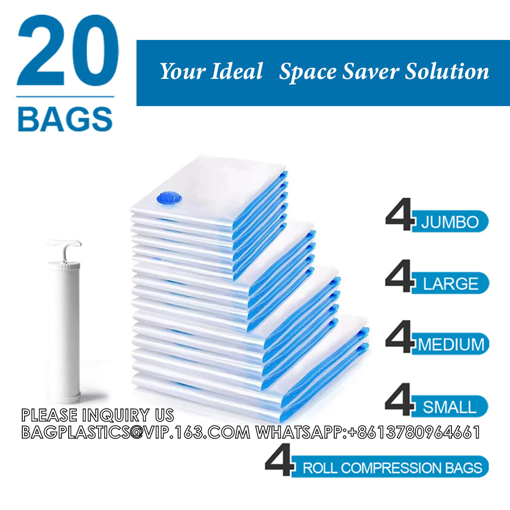 Big Size Space Saving Compressed Polyester Vacuum Storage Bags Combo 12 Pack Foldable For Clothing With Hand Pump