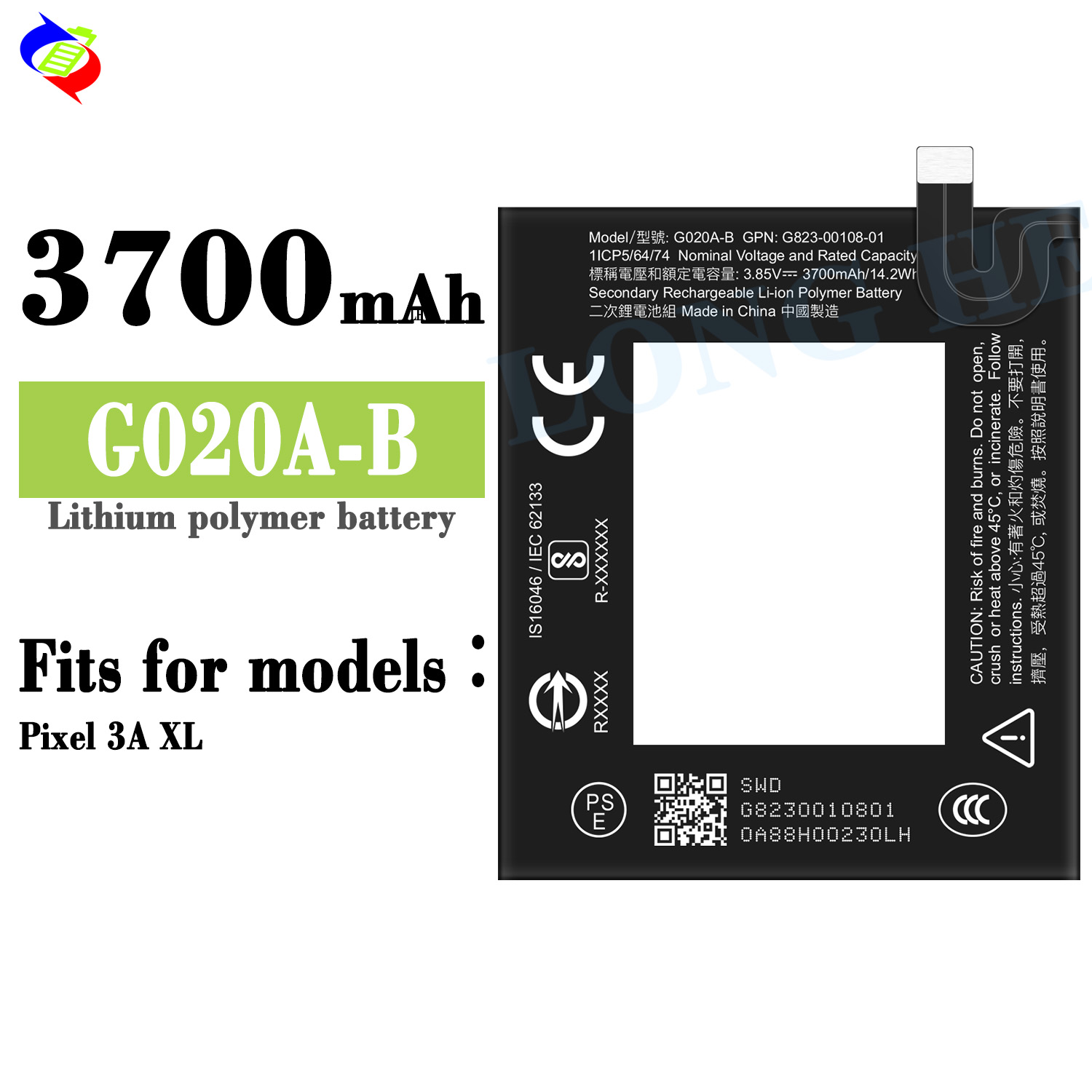 Stock G020A-B Coding 3700mAh Mobile Phone Battery for HTC Google Pixel 3A XL