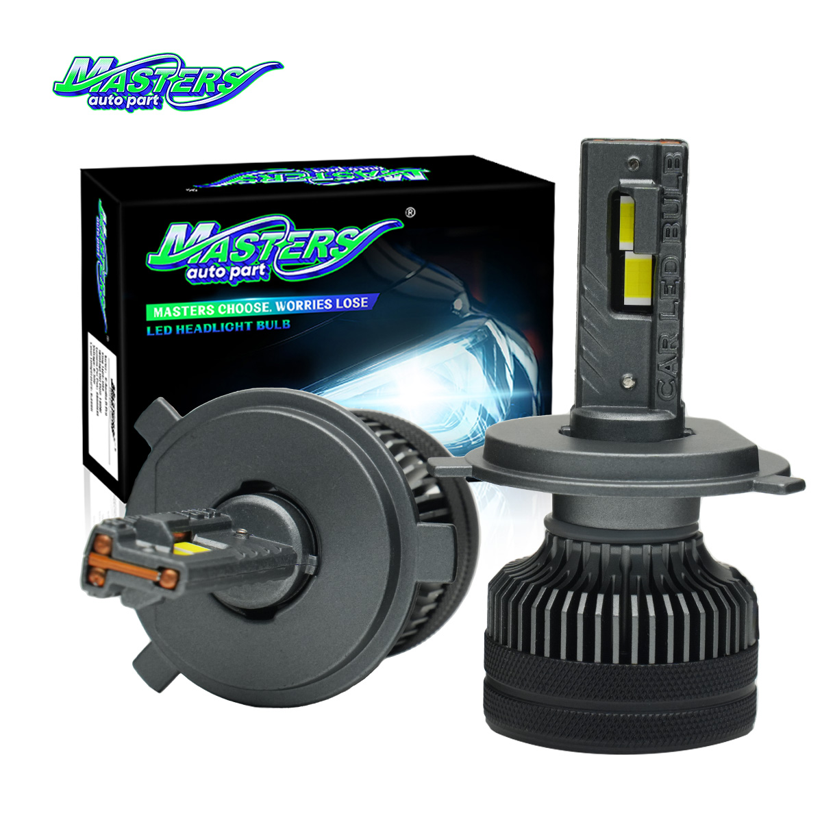 Masters KS90 180W 40000 Lumens 6500K Cool White H4 9005 9006 9012 LED Headlights Bulbs