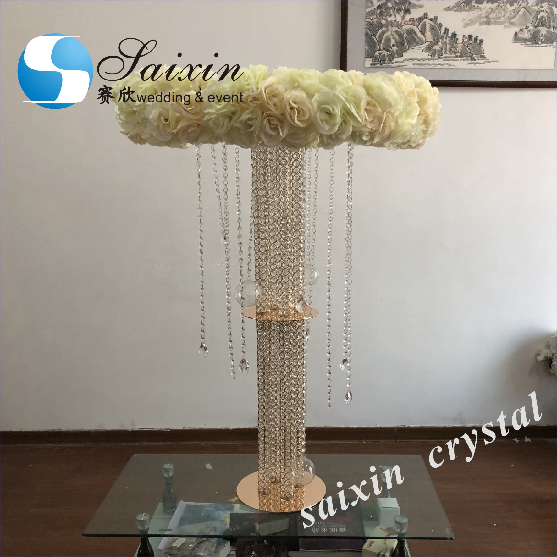 ZT-471 Saixin new wedding centerpieces Grey color crystal candlestick