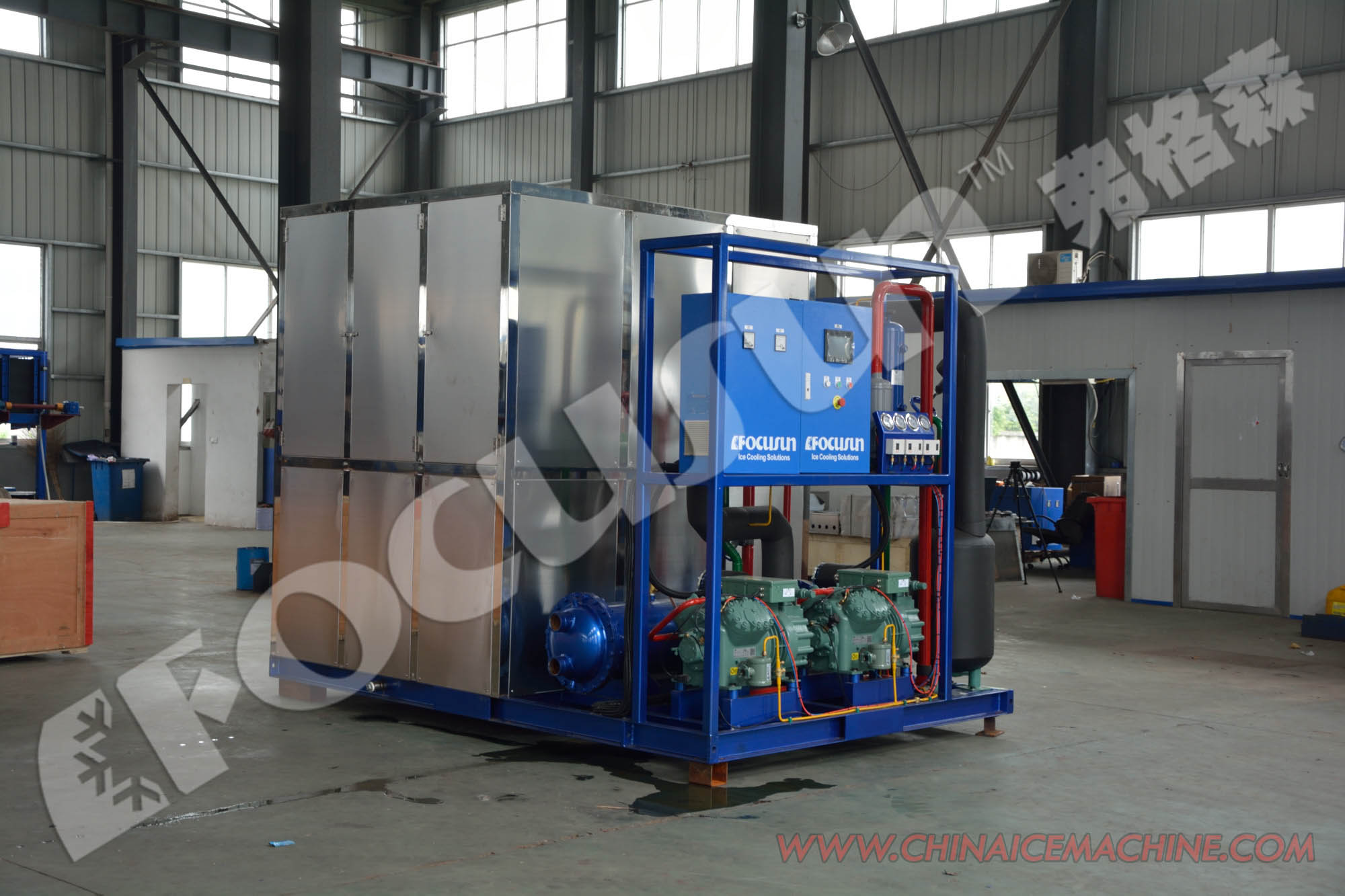 FOCUSUN Domestic 20t Plate Ice Machine 43000*2300*2500mm 72KW Installation Power
