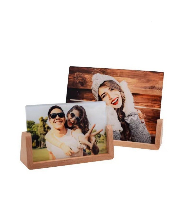 Acrylic Sublimation Photo Frames With Warm Color Light Wood Base Stand LED Night Lights