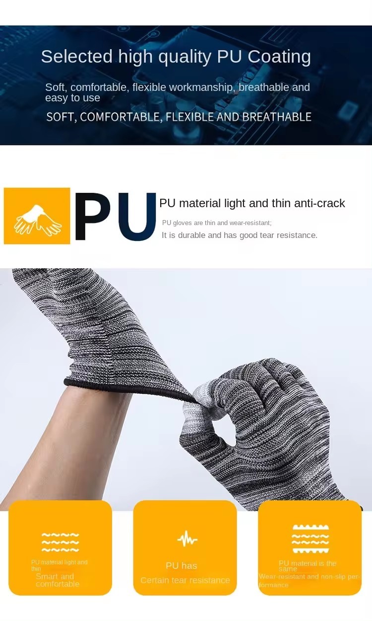 PU Finger Gloves Nylon Glue Impregnated Thin Anti Skid And Wear Resistant Labor Protection Gloves