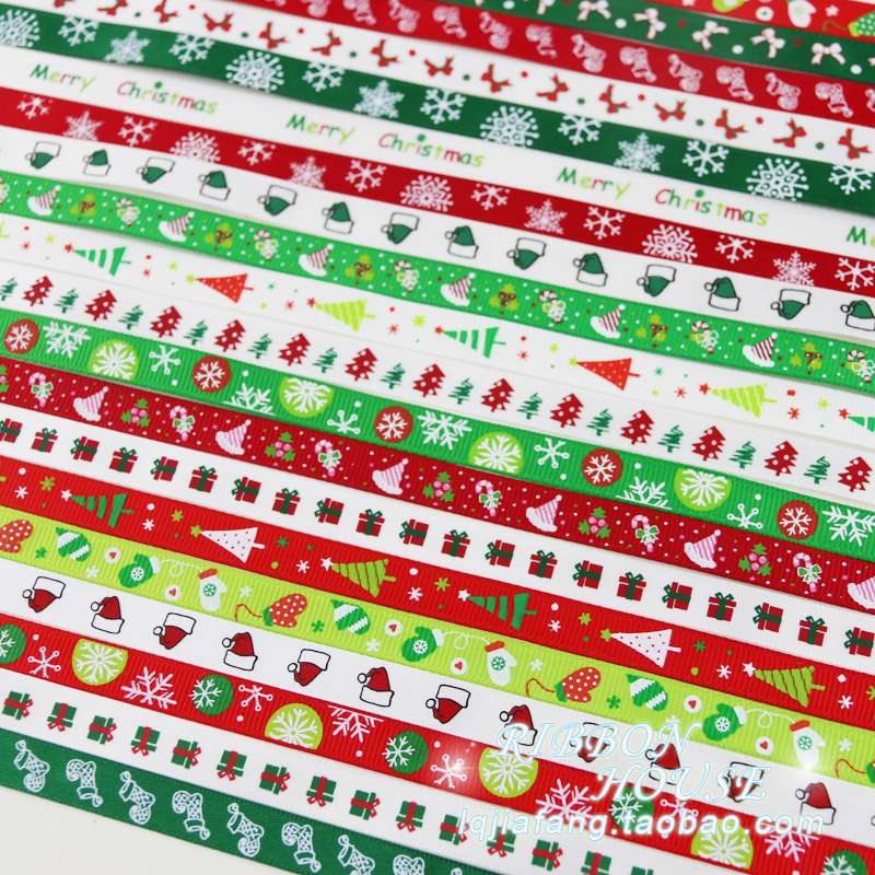 25/10mm Wide Christmas Ribbon 5 Yards Printed Grosgrain Ribbon DIY Sew/ Clothes Lace/ Gift Bow