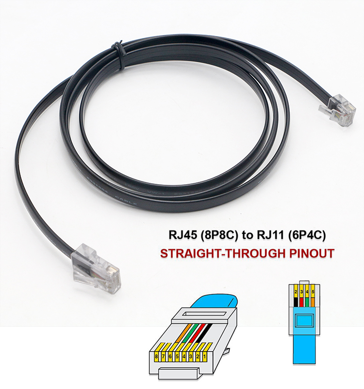Custom Black RJ45 8P8C to DSL RJ11 6P4C Telephone Modem Wan Cable