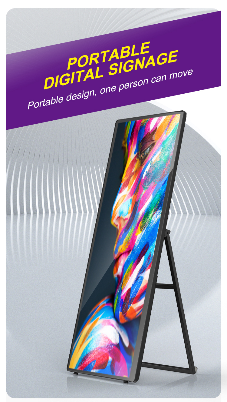 VETO 75 Inch Indoor Full-screen Portable Advertising screen HD Resolution Battery LCD Digital Signage