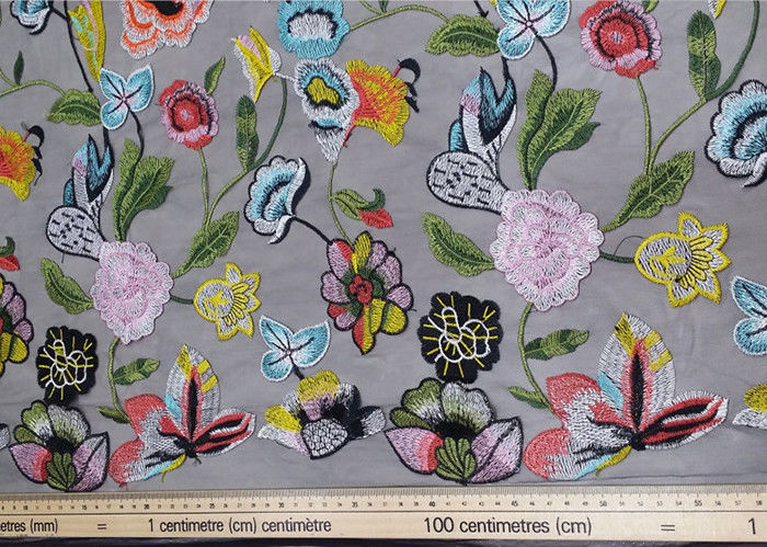 French Floral Multi Colored Lace Fabric For Evening Dress And Lace Lingerie
