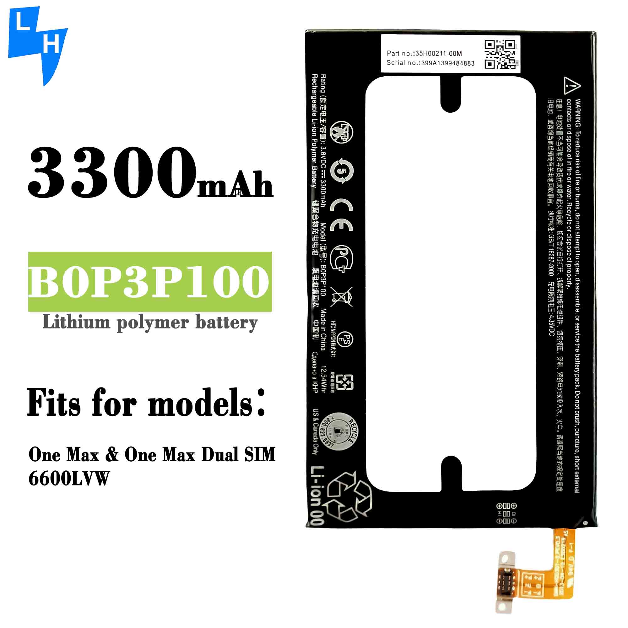 HTC One Max Dual SIM6600LVW B0P3P100 Battery with Double IC Protection and Long Lifespan