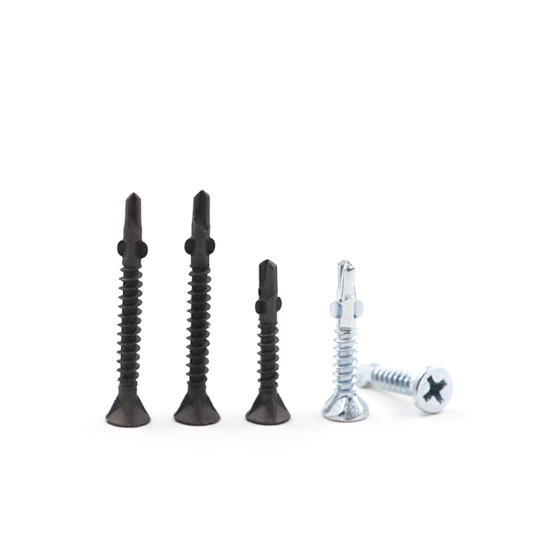 Flat Head Self Drilling Screw with Wings and Ears in Blue/Black/Yellow Zinc Plated