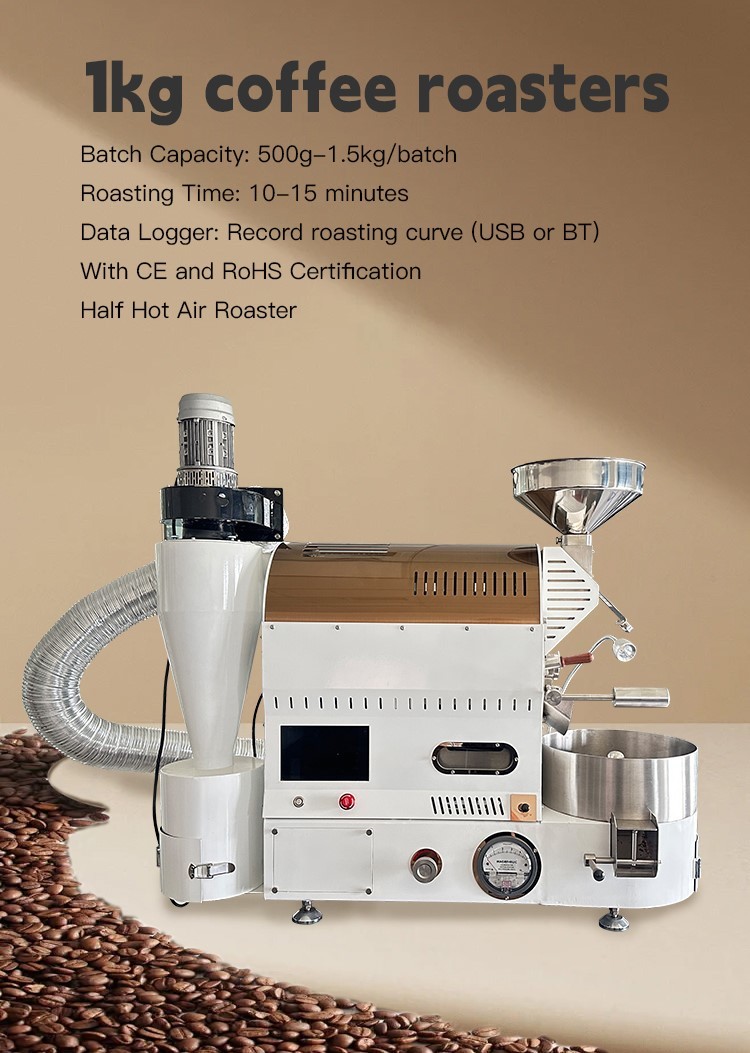 Home Desktop 1000g Half Hot Air Stainless Steel Coffee Bean Roaster Machine Factory