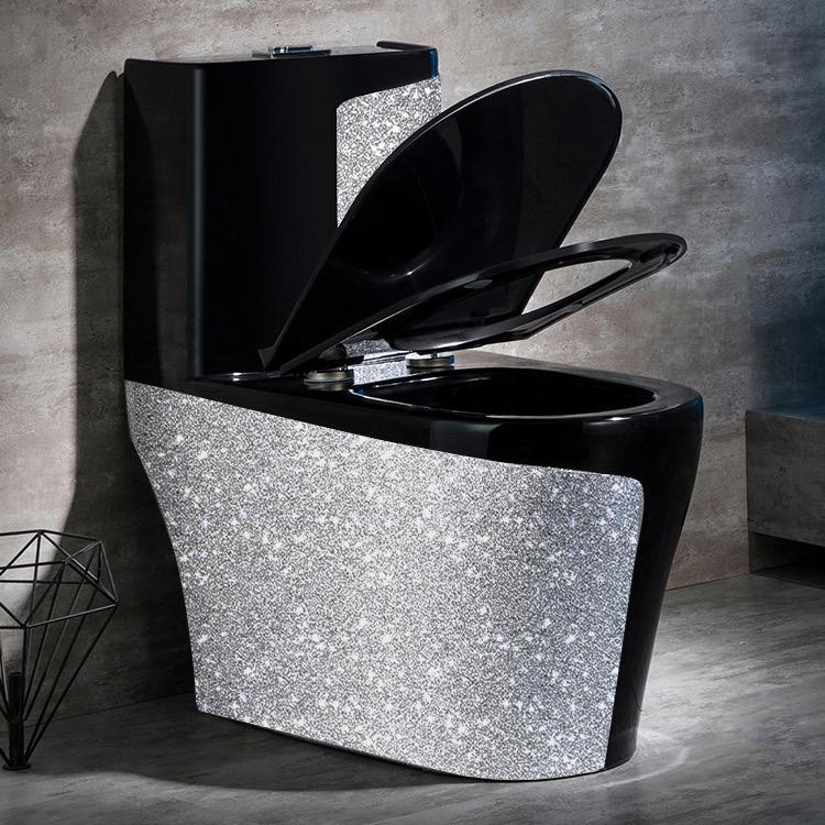 Luxury Ceramic Washdown Round One Piece Toilet Black Sliver Colored