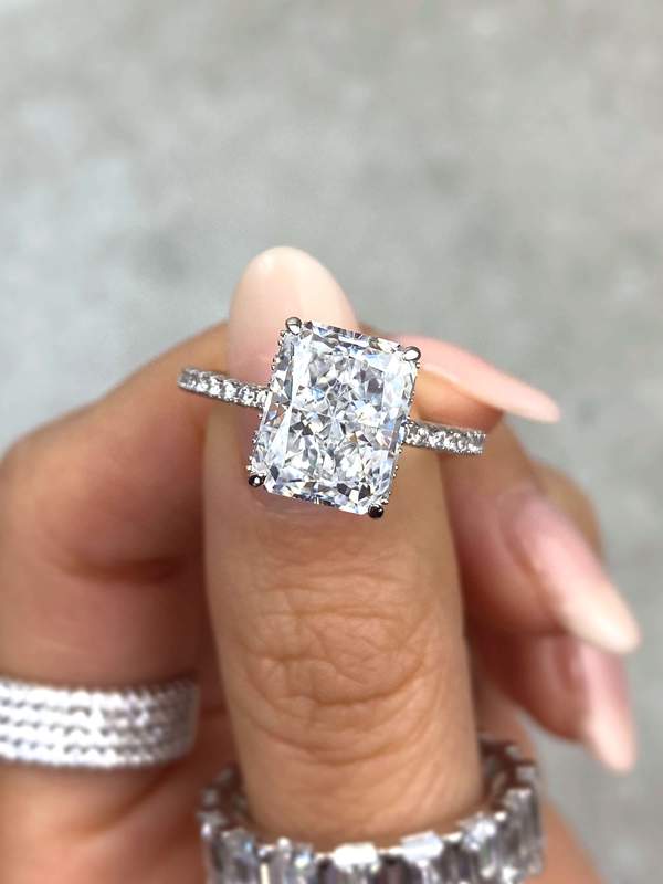 Silver Plated Baguette Blue Diamond 5A Ice Cut CZ Wedding Engagement Ring For Women 925 Sterling Silver