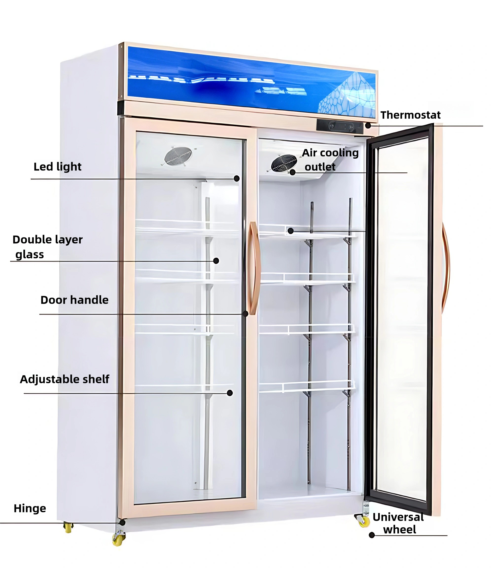 Vertical Glass Door Beverage Cooler Refrigerator Showcase with Digital Thermostat