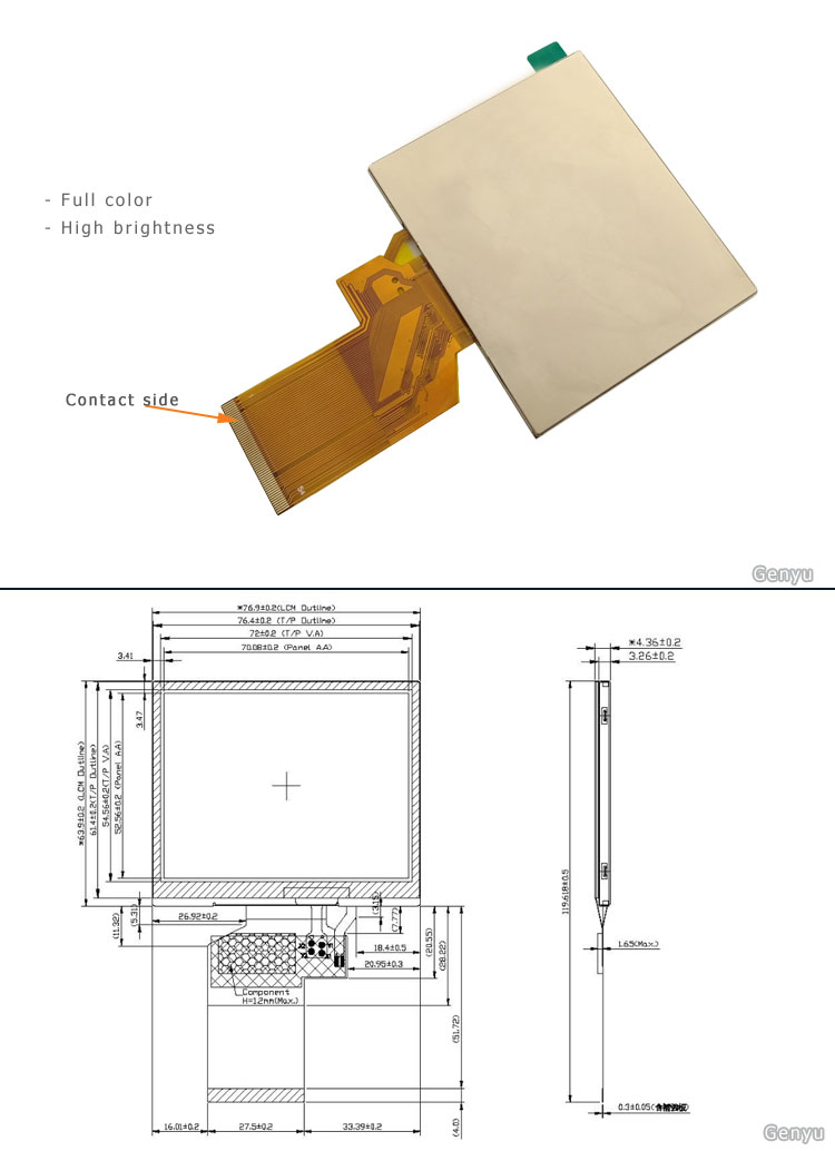 3.5 Inch IPS TFT LCD Display 320x240 Resolution 1000nits Brightness