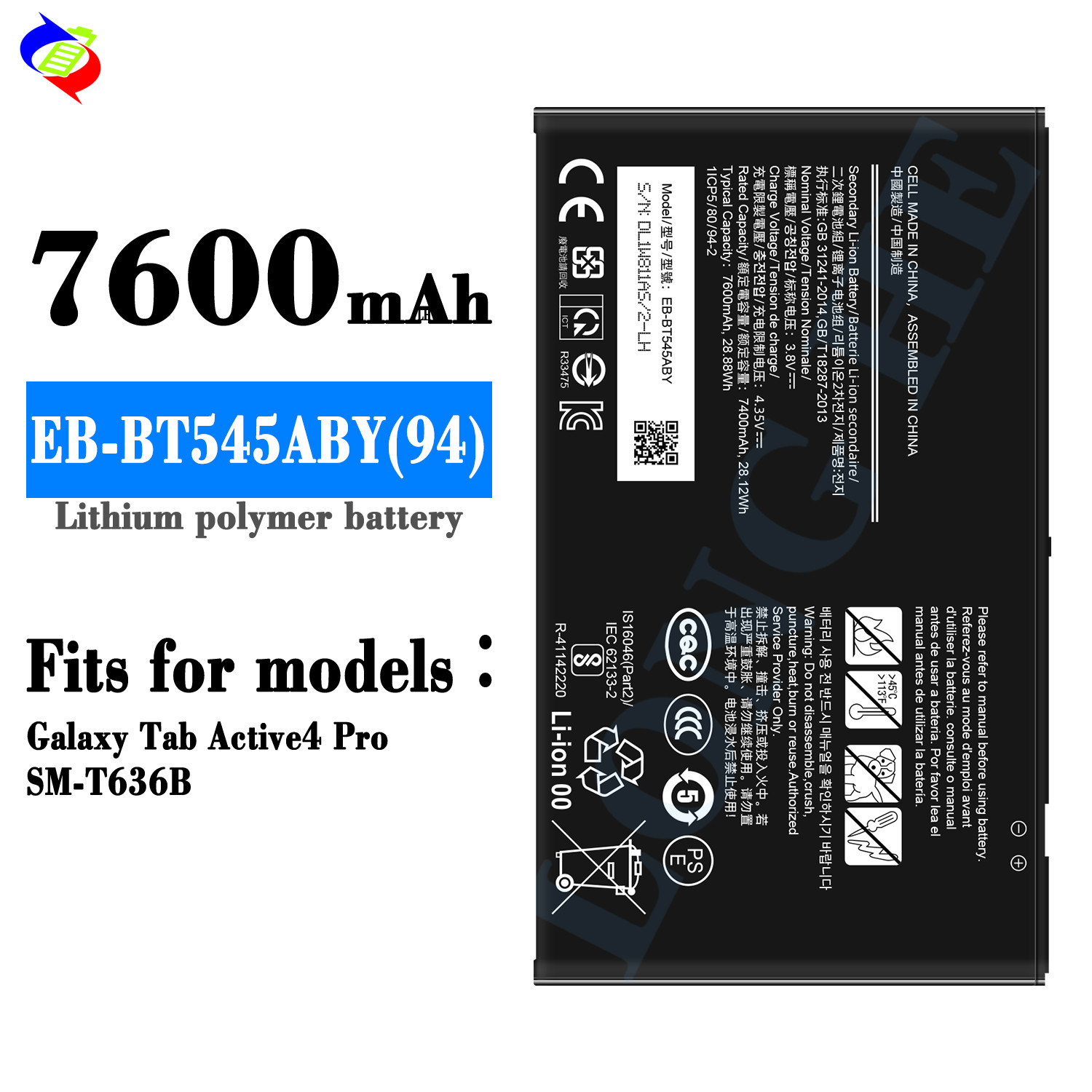 EB-BT545ABY-94 High Capacity Digital Battery for Samsung Galaxy Tab Active4 Pro SM-T636B Tablet PC