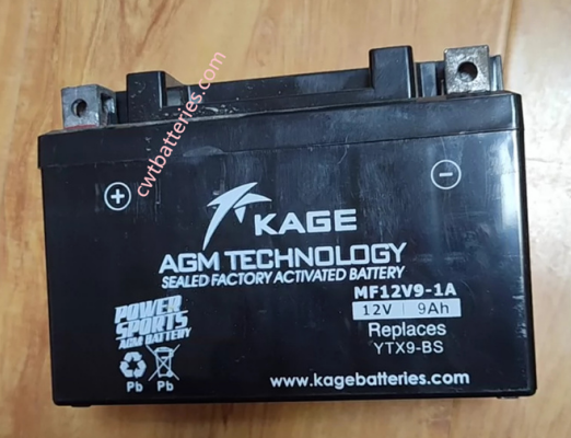 Kage Battery MF12V9-1A 12V 9Ah Replaces YTX9-BS for Motorcycle Battery