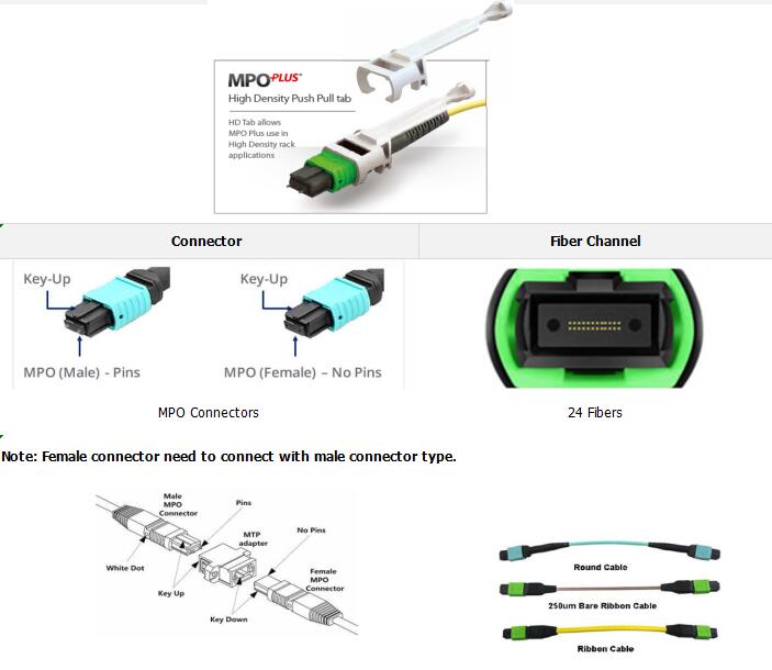 24 Fibers MPO Female To MPO Female Singlemode 3.0mm LSZH MPO Patch Cord Custom Meters