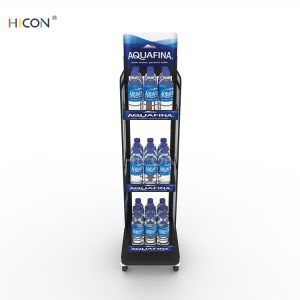 Movable 3-Tiers Black Metal Bottled Water Display Shelf
