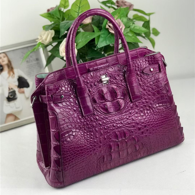 Authentic Crocodile Leather Women Top-handle Handbag Female Large Shoulder Bag Genuine Alligator Skin OL Lady Work Purse