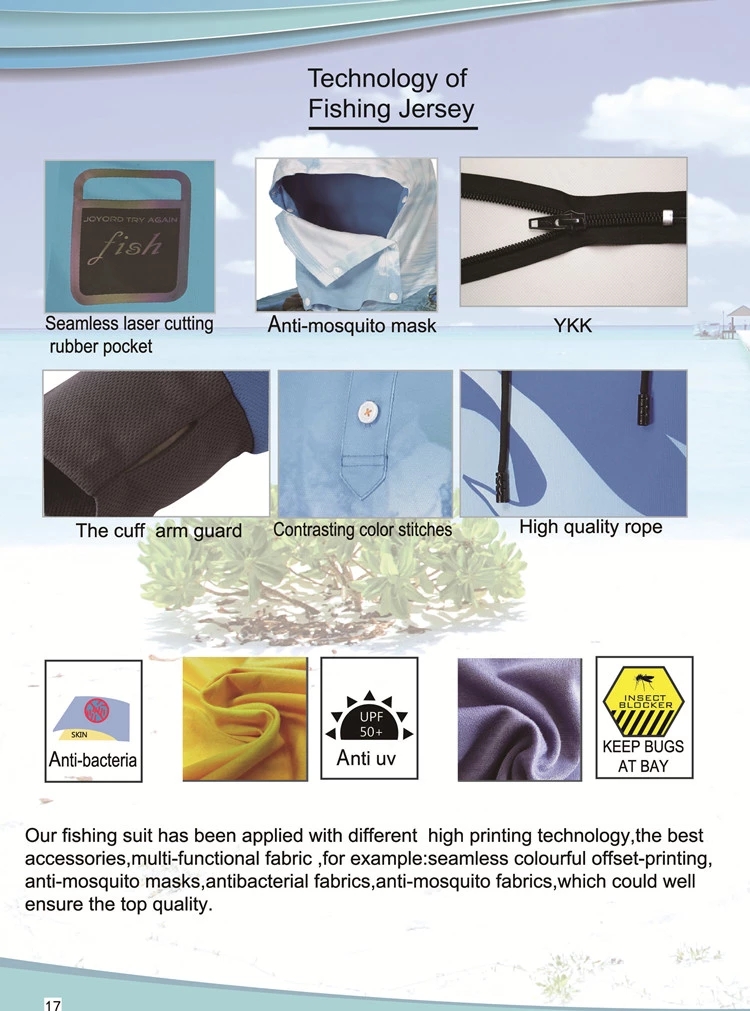 Multi - Functional Fabric Sublimated Fishing Jerseys 3D Cutting Breathable Blue Color