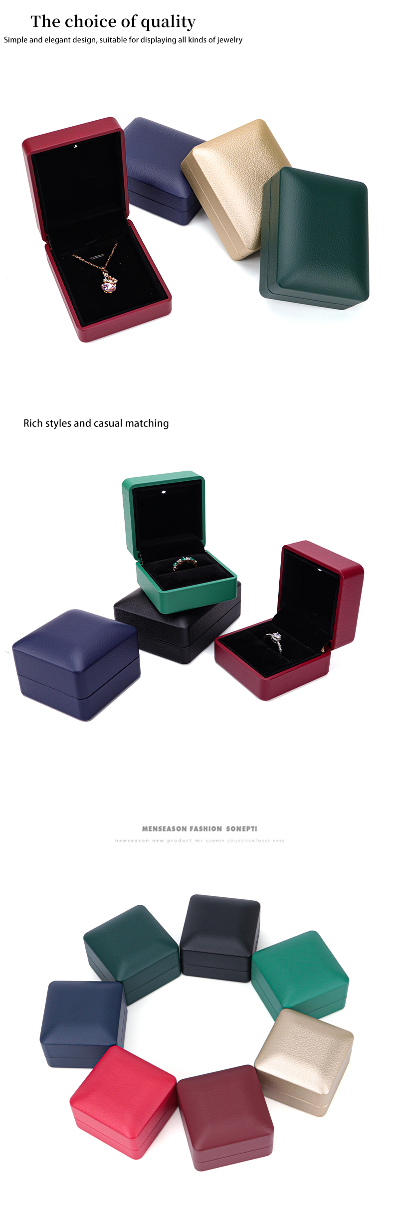 Hanhong Custom Ring Box with Light 6.5*6.5*4.5cm Size Black Leather and Velvet Material