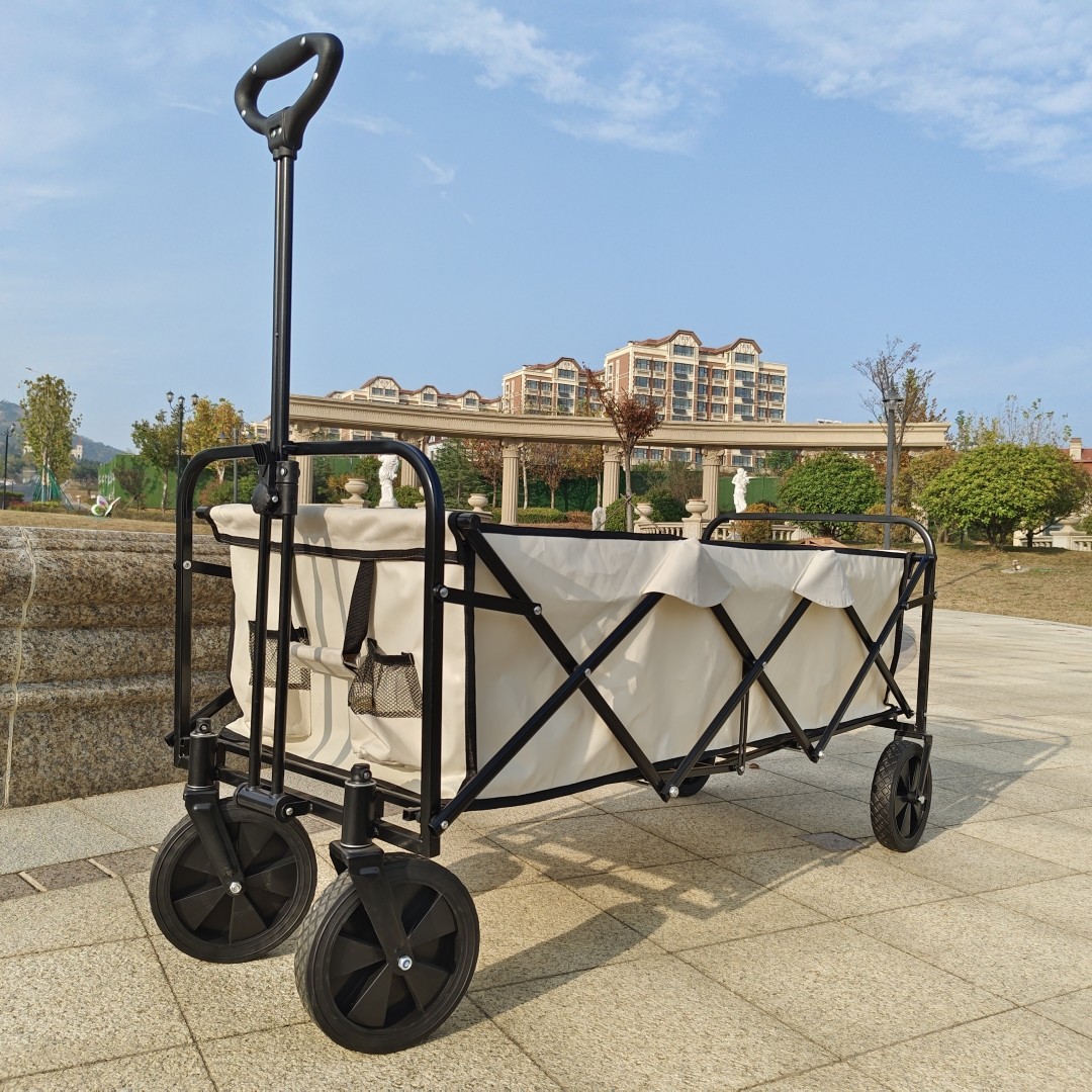 Outdoor Camping Folding Wagon Canopy On Top Adjustable Handle Wide Wheel Purple