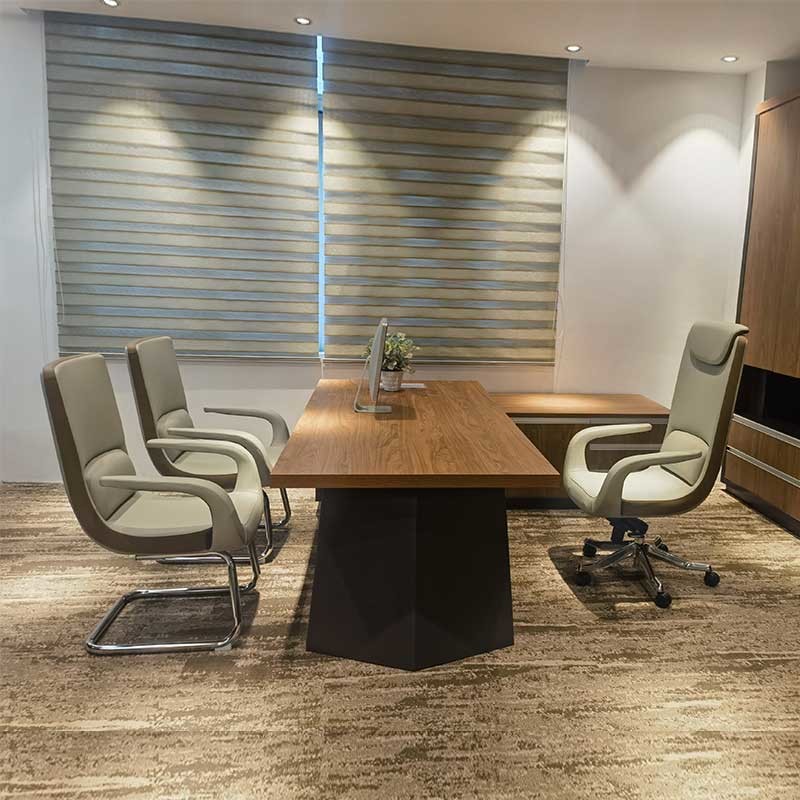 Luxury Executive Office Table L-Shaped Boss Furniture With Wooden Panel