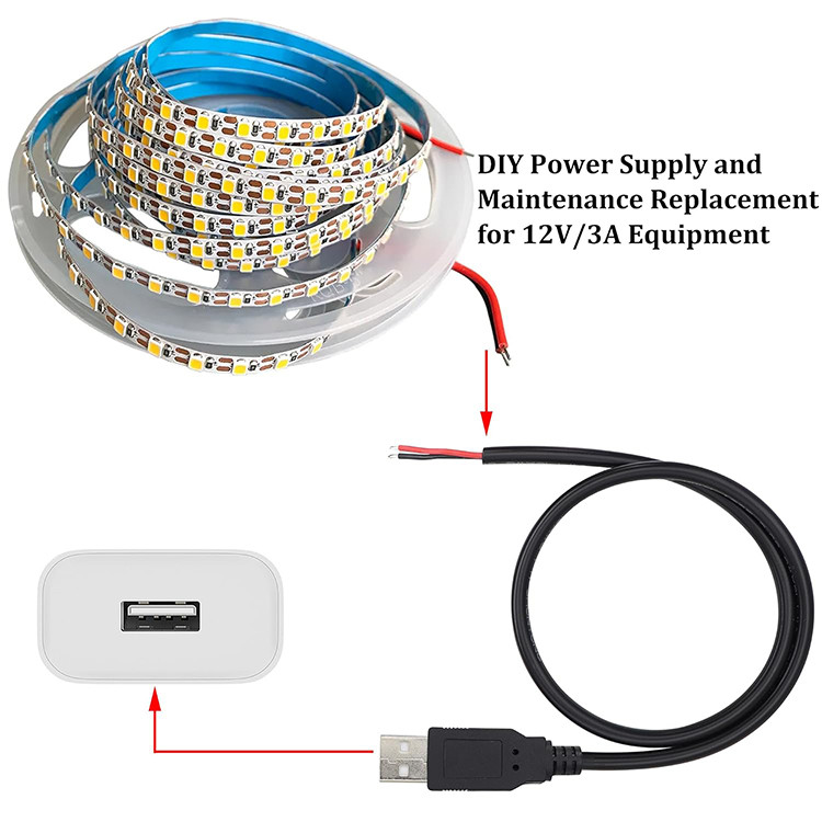 5V USB to Open Stripped Tinned Bare Wires End Pigtail Power Charger Cable for LED Strip Light Lamp