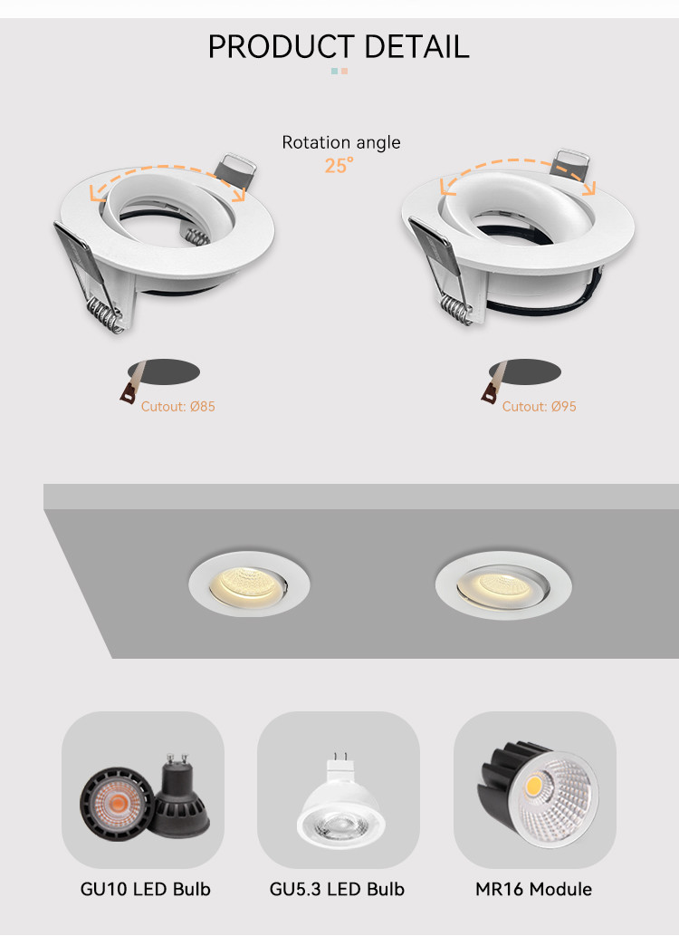 Ocean Plastic MR16 Downlight Housing 360 Degree Gyro Downlight Enclosure