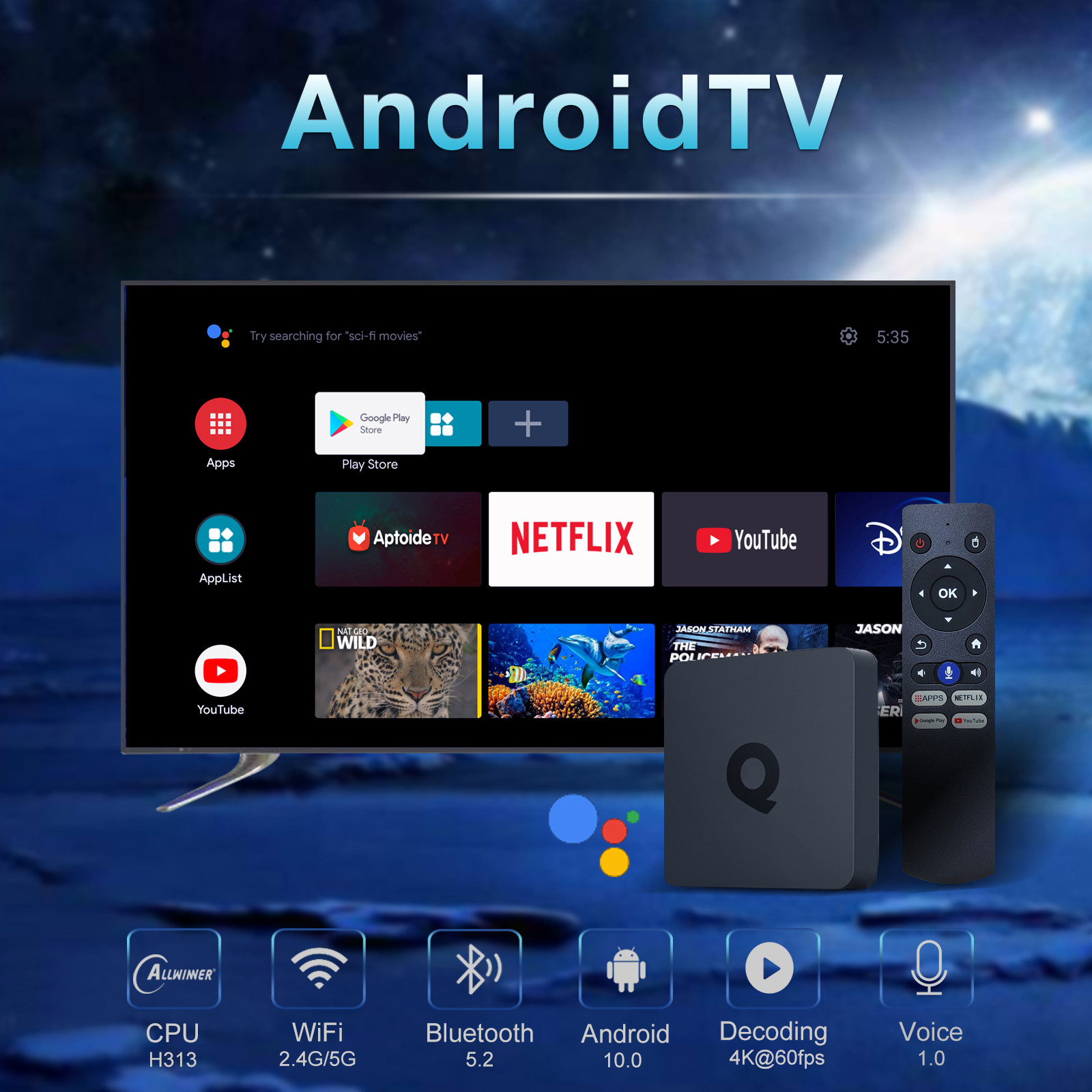 Voice Remote North American IPTV Wifi 4k 2GB 16GB Internet Smart TV Box