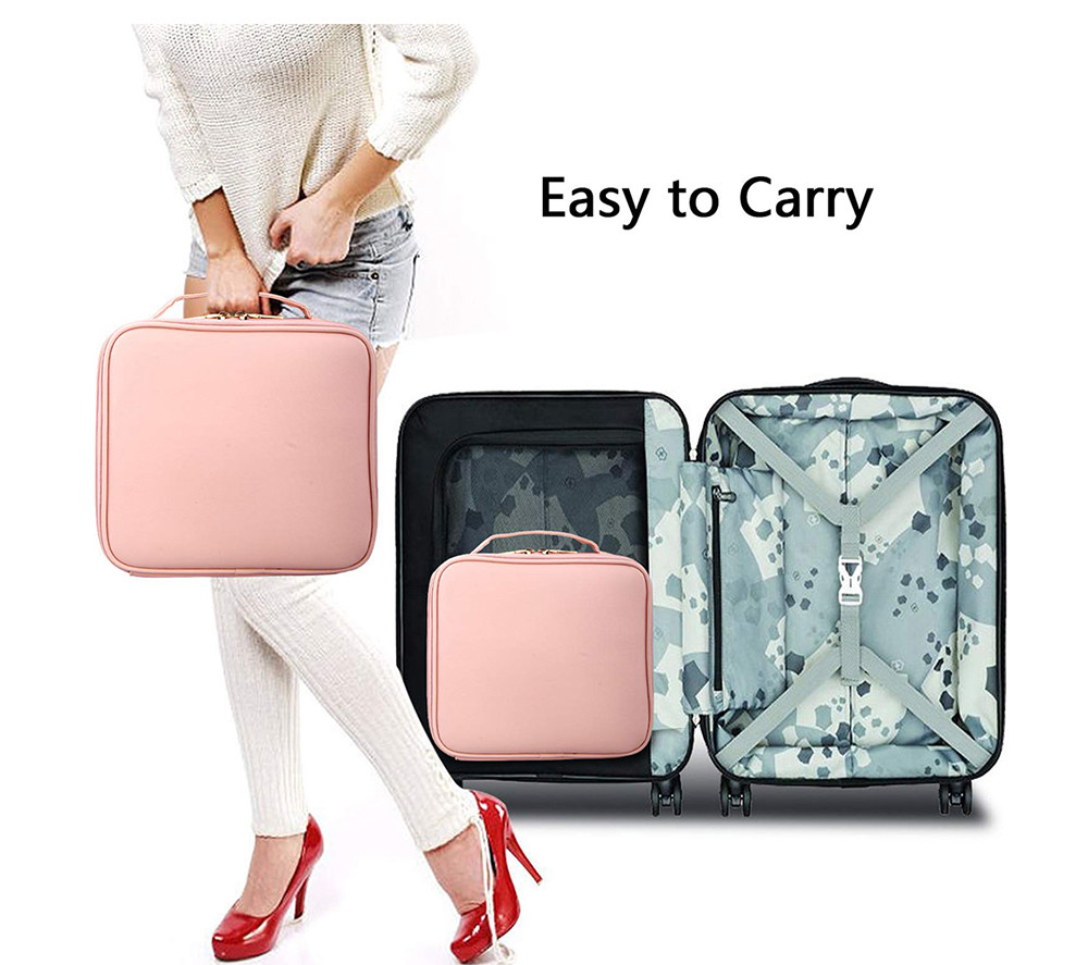 Women PU Makeup Storage Bag With Adjustable Dividers