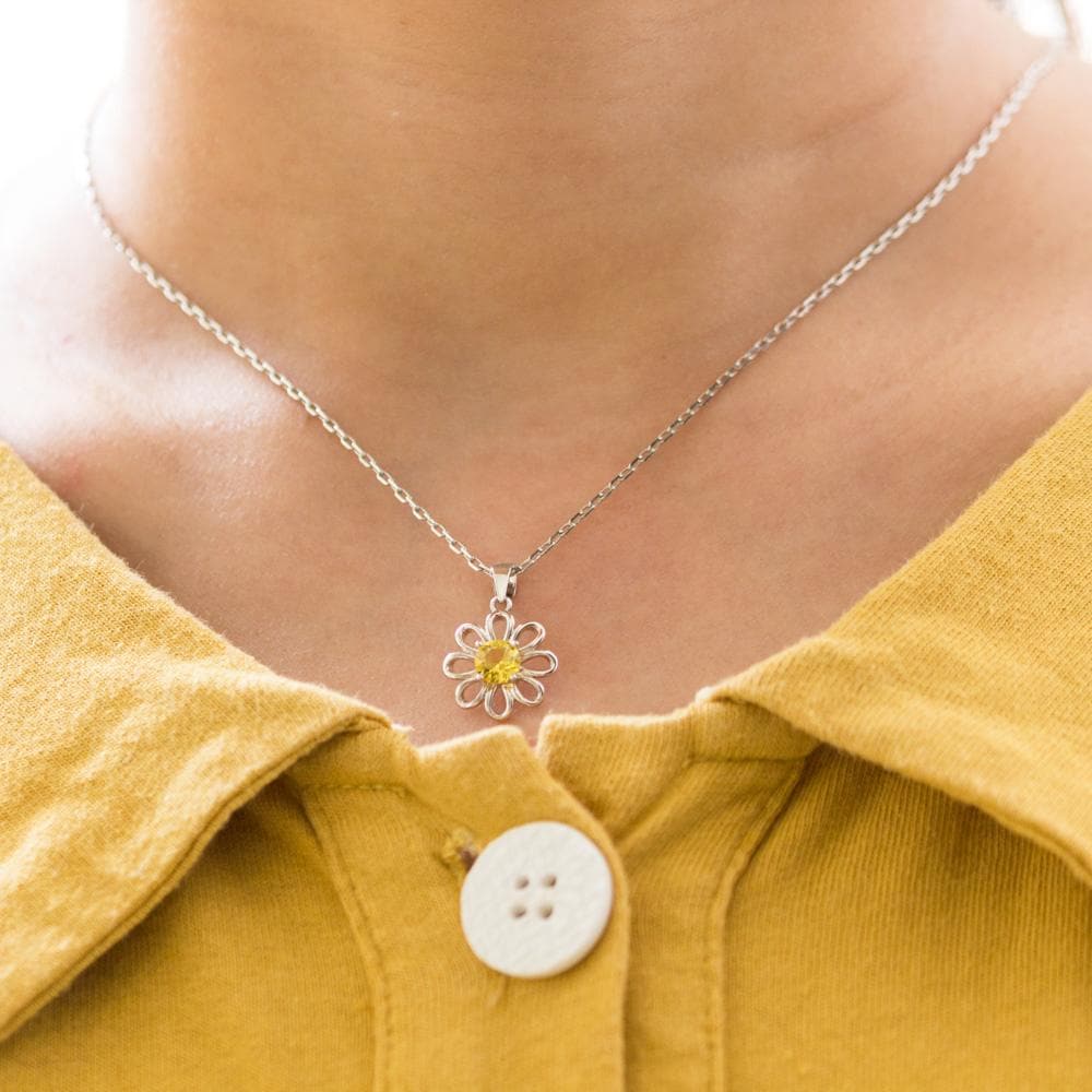 925 Sterling Silver Sunflower Pendant with Chain Jewelry Design Yellow Cubic Zircon