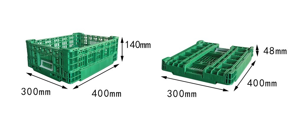 Vegetables Folding Plastic Crate Industrial Fruit Storage Crates 400*300*140mm