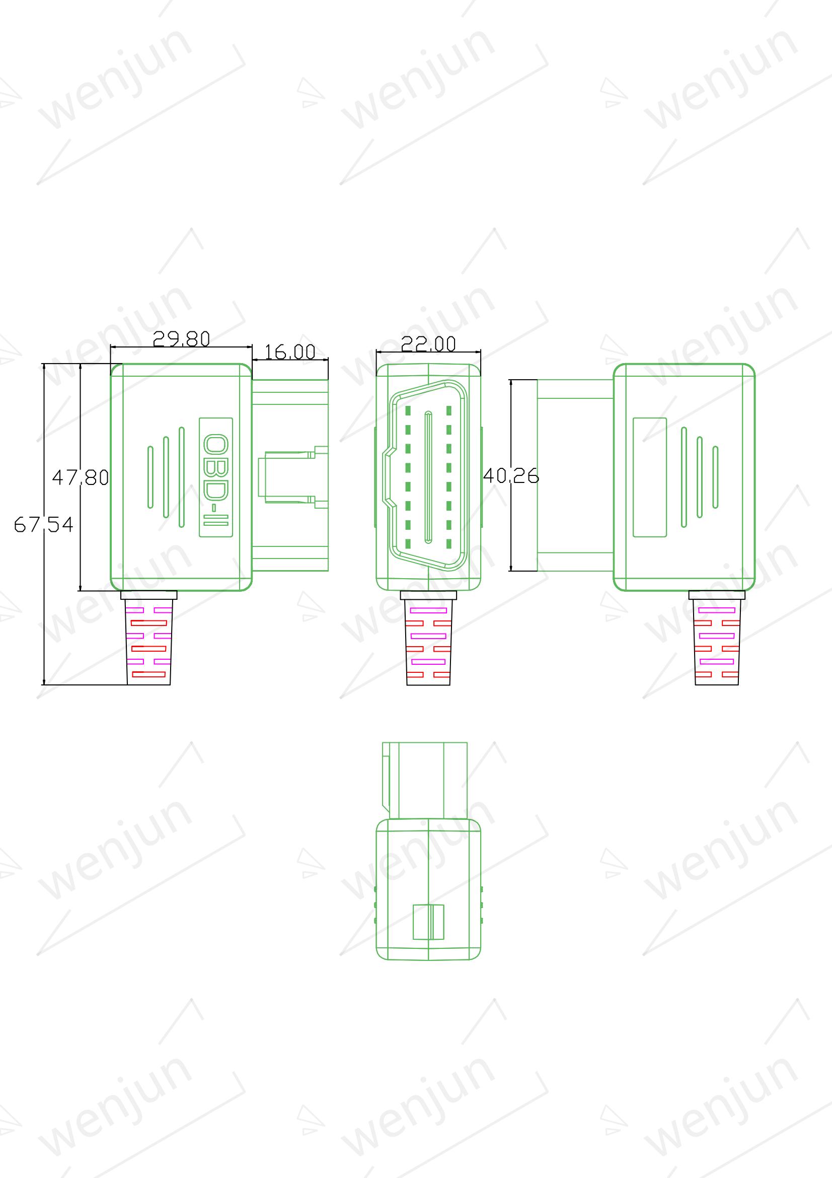Obd2 16Pin Bent Pin Gold Plated Male Connector Obd Diagnostic Plug Housing