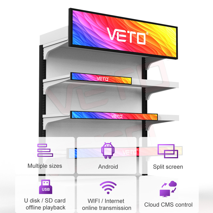 VETO 16.4-58 Inch Ultra Wide Shelf Edge Advertising LCD Display Indoor High Brightness Stretched Bar LCD Screen 