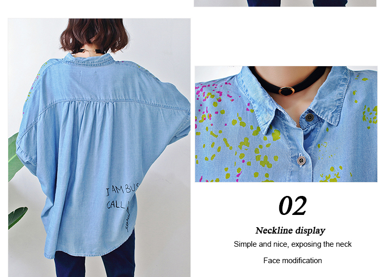 Blue Long Sleeve Womens Denim Shirt Dress , Denim Long Tops For Ladies