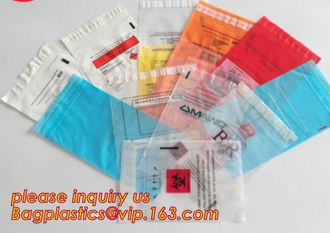 Laboratory Medical biohazard lab plastic specimen transport bag with double pouches, embossed reclosable biohazard speci