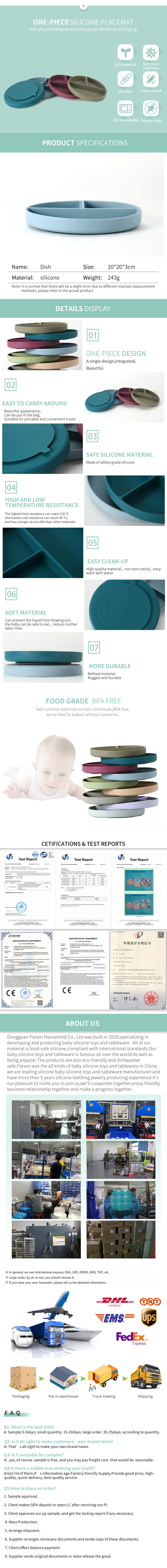 Suction Type Silicone Baby Plate Set Round Shaped For Toddler Feeding